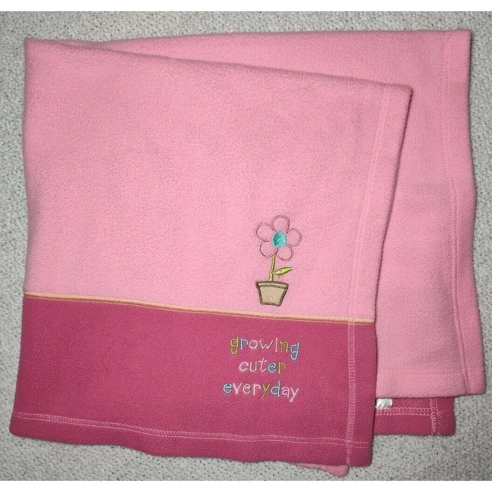 Cutie Pie Pink Growing Cuter Everyday‎ Flower Baby Girl Fleece Blanket Lovey